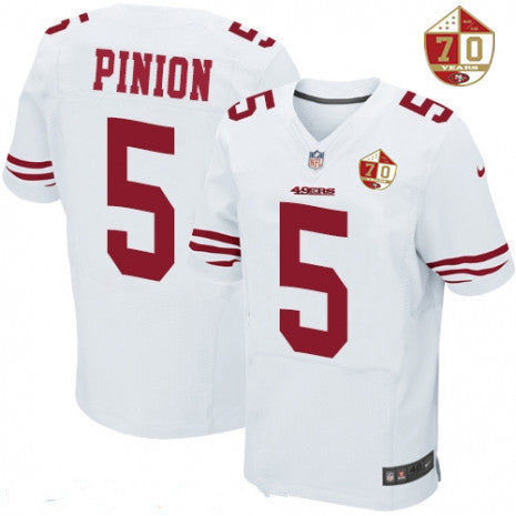 Mens San Francisco 49ers 5 Bradley Pinion White 70th Anniversary Patch Stitched Nfl Nike Elite Jersey