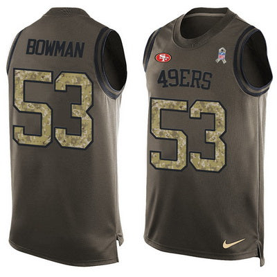 Mens San Francisco 49ers 53 Navorro Bowman Green Salute To Service Hot Pressing Player Name Number Nike Nfl Tank Top Jersey