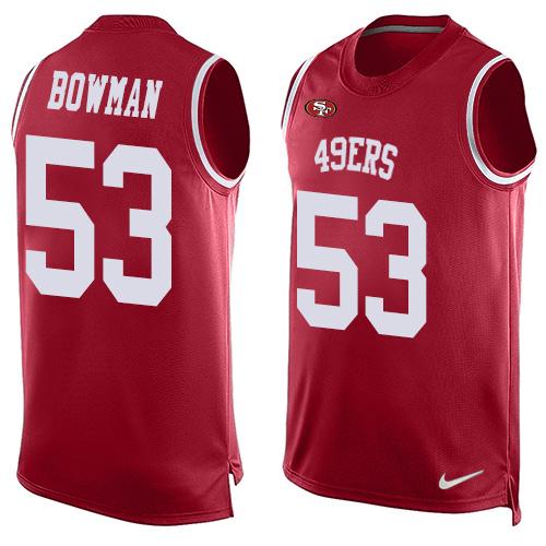 Mens San Francisco 49ers 53 Navorro Bowman Red Hot Pressing Player Name Number Nike Nfl Tank Top Jersey