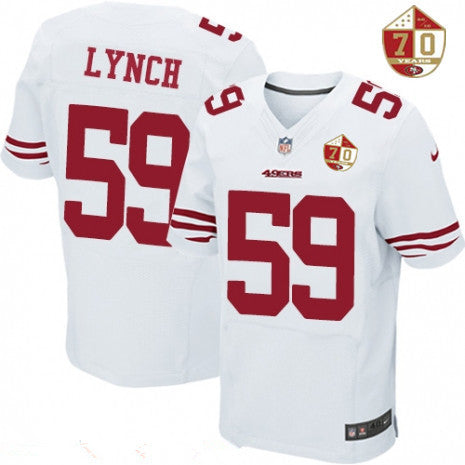 Mens San Francisco 49ers 59 Aaron Lynch White 70th Anniversary Patch Stitched Nfl Nike Elite Jersey