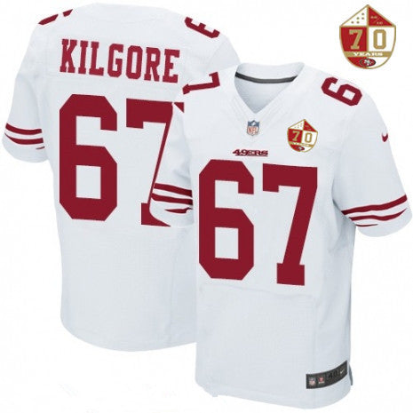 Mens San Francisco 49ers 67 Daniel Kilgore White 70th Anniversary Patch Stitched Nfl Nike Elite Jersey