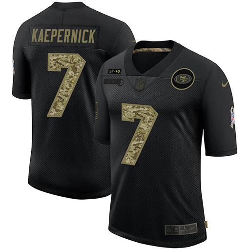Mens San Francisco 49ers 7 Colin Kaepernick 2020 Black Camo Salute To Service Limited Stitched Nfl Jersey