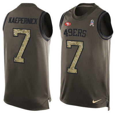 Mens San Francisco 49ers 7 Colin Kaepernick Green Salute To Service Hot Pressing Player Name Number Nike Nfl Tank Top Jersey