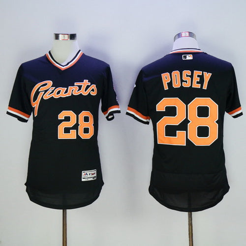 Mens San Francisco Giants 28 Buster Posey Black Pullover 2016 Flexbase Majestic Baseball Jersey