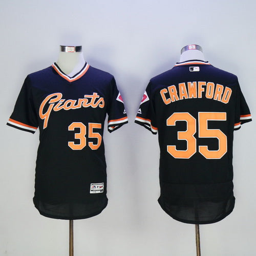 Mens San Francisco Giants 35 Brandon Crawford Black Pullover 2016 Flexbase Majestic Baseball Jersey