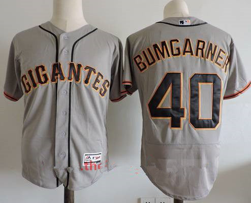 Mens San Francisco Giants 40 Madison Bumgarner Gray Gigantes Stitched Mlb Majestic Flex Base Jersey