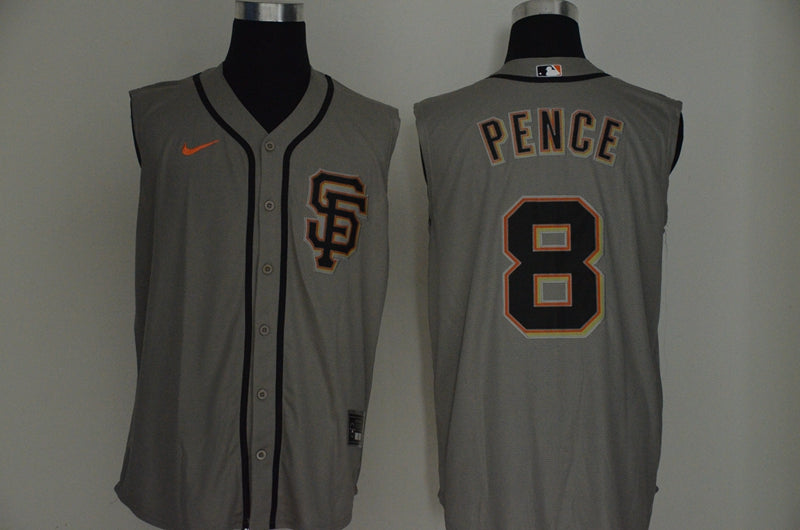 Mens San Francisco Giants 8 Hunter Pence Gray 2020 Cool And Refreshing Sleeveless Fan Stitched Mlb Nike Jersey