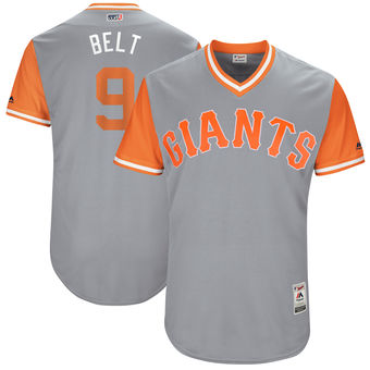 Mens San Francisco Giants Brandon Belt Belt Majestic Gray 2017 Players Weekend Authentic Jersey