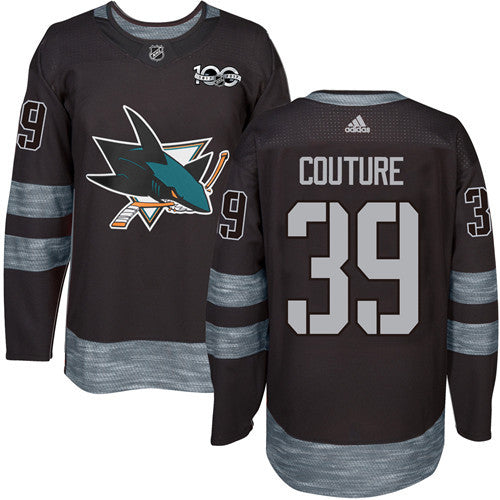 Mens San Jose Sharks 39 Logan Couture Black 100th Anniversary Stitched Nhl 2017 Adidas Hockey Jersey