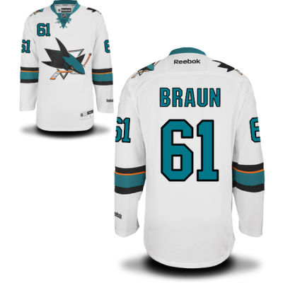 Mens San Jose Sharks 61 Justin Braun White Away Hockey Jersey