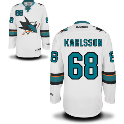 Mens San Jose Sharks 68 Melker Karlsson White Away Hockey Jersey