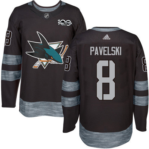 Mens San Jose Sharks 8 Joe Pavelski Black 100th Anniversary Stitched Nhl 2017 Adidas Hockey Jersey