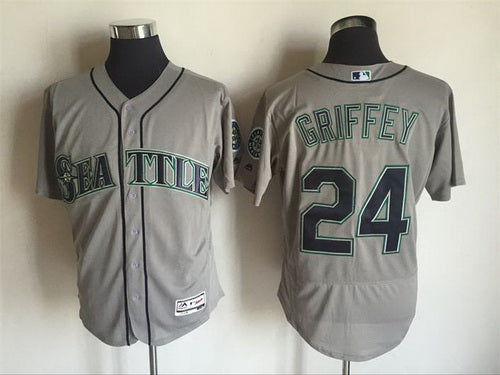 Mens Seattle Mariners 24 Ken Griffey Jr Retired Gray Road 2016 Flexbase Majestic Baseball Jersey