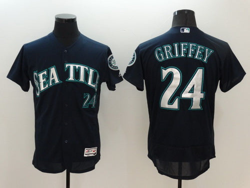 Mens Seattle Mariners 24 Ken Griffey Jr Retired Navy Blue 2016 Flexbase Majestic Baseball Jersey
