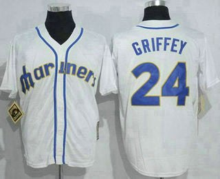 Mens Seattle Mariners 24 Ken Griffey White Throwback Mitchell And Ness Stitched Mlb Jersey