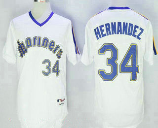 Mens Seattle Mariners 34 Felix Hernandez White Pullover Stitched Mlb Majestic 1984 Turn Back The Clock Jersey