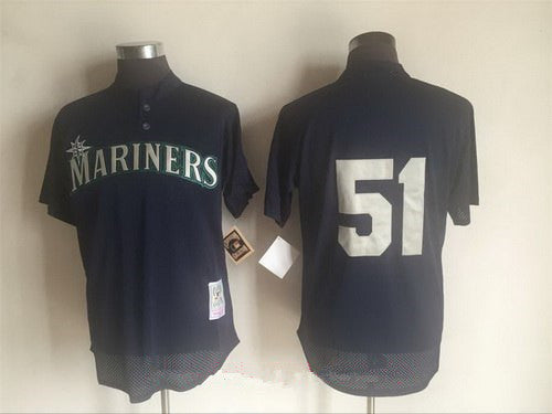 Mens Seattle Mariners 51 Randy Johnson Navy Blue Mesh Batting Practice Throwback Mitchell Ness Baseball Jersey