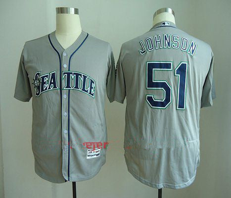 Mens Seattle Mariners 51 Randy Johnson Retired Gray Road Stitched Mlb Majestic Flex Base Jersey