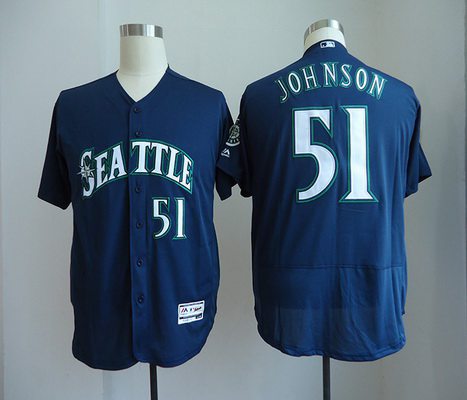 Mens Seattle Mariners 51 Randy Johnson Retired Navy Blue Stitched Mlb Majestic Flex Base Jersey