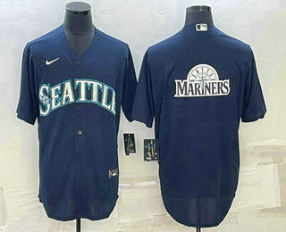 Mens Seattle Mariners Big Logo Navy Blue Stitched Mlb Cool Base Nike Jersey