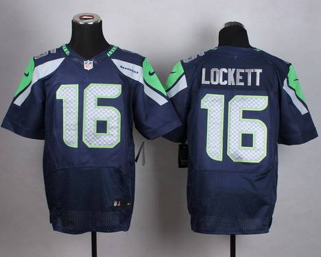 Mens Seattle Seahawks 16 Tyler Lockett Nike Navy Blue Elite Jersey