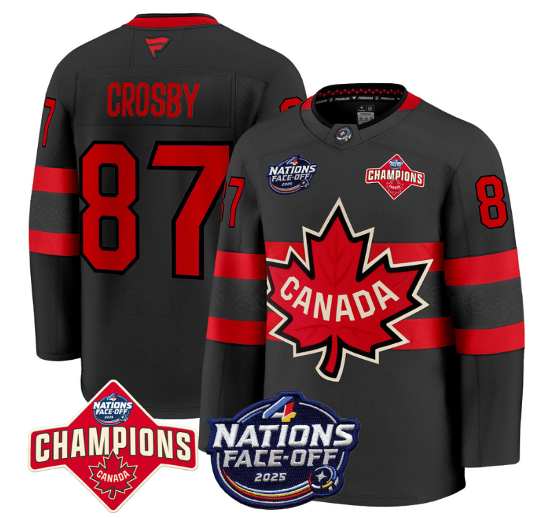 Men's Sidney Crosby Jersey #87 Canada 4 Nations Face-Off 2025 Champions Black