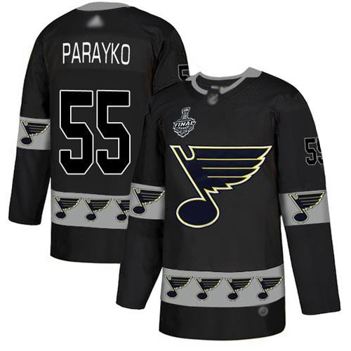 Mens St Louis Blues 55 Colton Parayko Black Authentic Team Logo Fashion 2019 Stanley Cup Final Bound Stitched Hockey Jersey