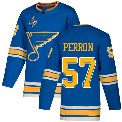 Mens St Louis Blues 57 David Perron Blue Alternate Authentic 2019 Stanley Cup Final Bound Stitched Hockey Jersey