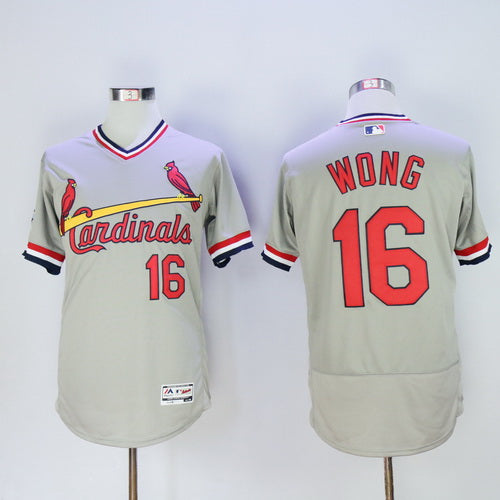 Mens St Louis Cardinals 16 Kolten Wong Gray Pullover 2016 Flexbase Majestic Baseball Jersey