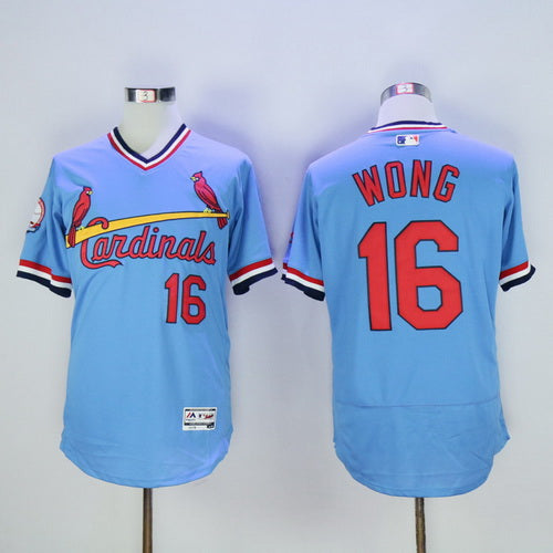 Mens St Louis Cardinals 16 Kolten Wong Light Blue Pullover 2016 Flexbase Majestic Baseball Jersey