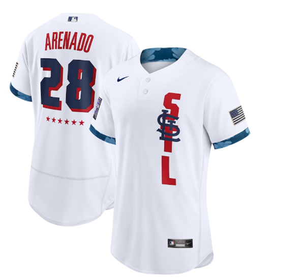 Mens St Louis Cardinals 28 Nolan Arenado 2021 White All star Flex Base Stitched Mlb Jersey