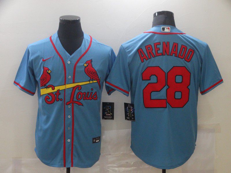 Mens St Louis Cardinals 28 Nolan Arenado Light Blue Stitched Mlb Cool Base Nike Jersey