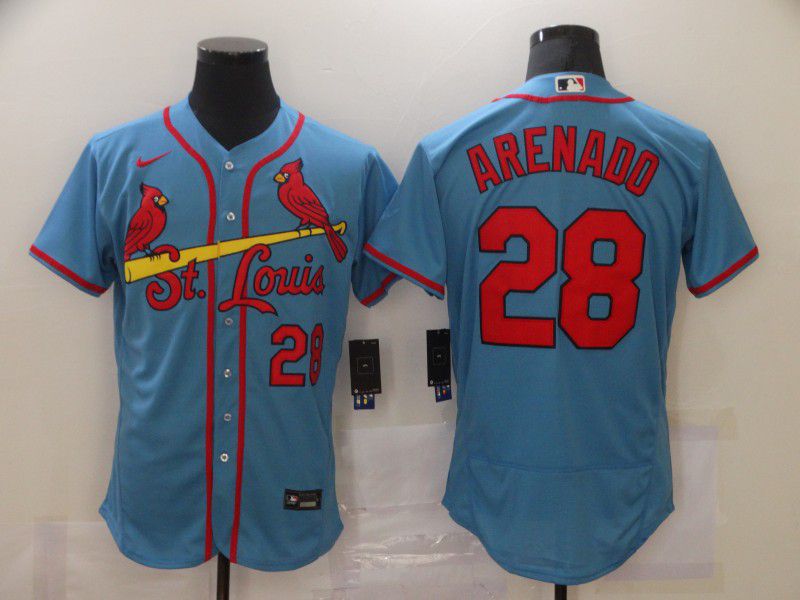 Mens St Louis Cardinals 28 Nolan Arenado Light Blue Stitched Mlb Flex Base Nike Jersey
