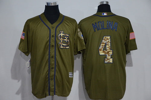 Mens St Louis Cardinals 4 Yadier Molina Green Salute To Service Majestic Baseball Jersey