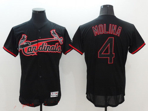 Mens St Louis Cardinals 4 Yadier Molina Lights Out Black Fashion 2016 Flex Base Majestic Stitched Mlb Jersey