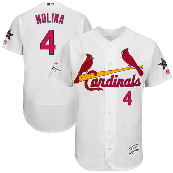 Mens St Louis Cardinals 4 Yadier Molina Majestic White 2017 Mlb All star Game Worn Stitched Mlb Flex Base Jersey