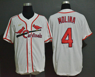 Mens St Louis Cardinals 4 Yadier Molina White Throwback Cooperstown Stitched Mlb Cool Base Nike Jersey