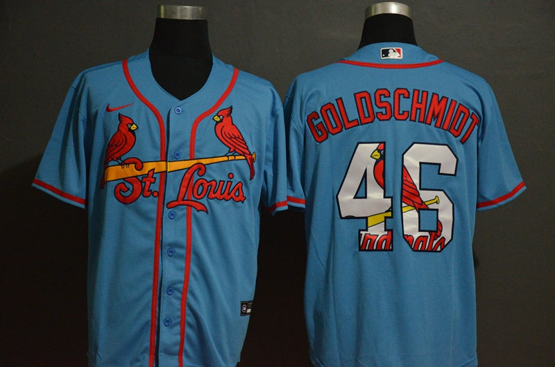 Mens St Louis Cardinals 46 Paul Goldschmidt Light Blue White Team Logo Stitched Mlb Cool Base Nike Jersey
