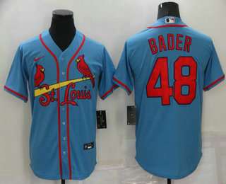 Mens St Louis Cardinals 48 Harrison Bader Light Blue Stitched Mlb Cool Base Nike Jersey