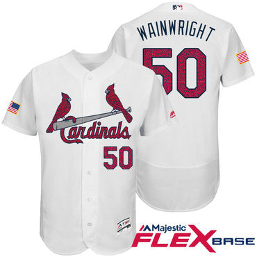 Mens St Louis Cardinals 50 Adam Wainwright White Stars Stripes Fashion Independence Day Stitched Mlb Majestic Flex Base Jersey
