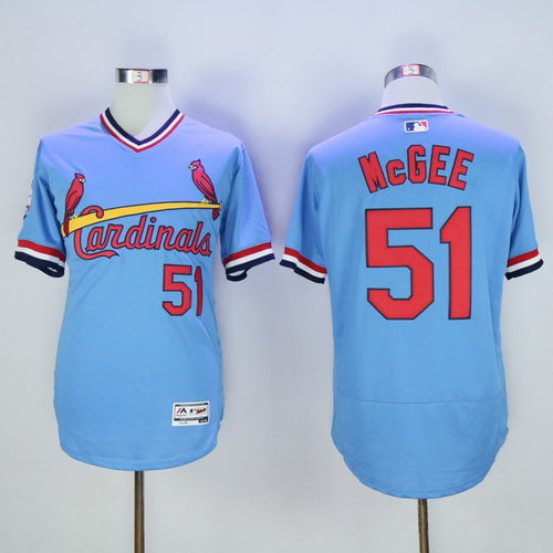 Mens St Louis Cardinals 51 Willie Mcgee Retired Light Blue Pullover 2016 Flexbase Majestic Baseball Jersey