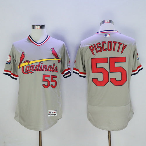 Mens St Louis Cardinals 55 Stephen Piscotty Retired Gray Pullover 2016 Flexbase Majestic Baseball Jersey