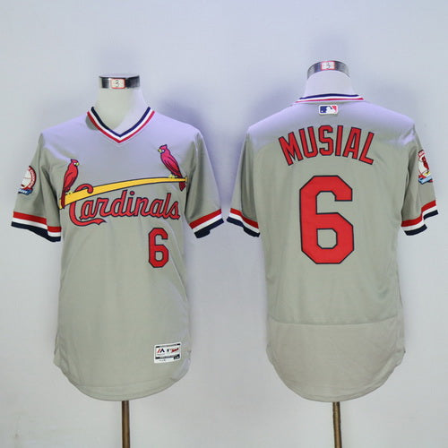 Mens St Louis Cardinals 6 Stan Musial Retired Gray Pullover 2016 Flexbase Majestic Baseball Jersey