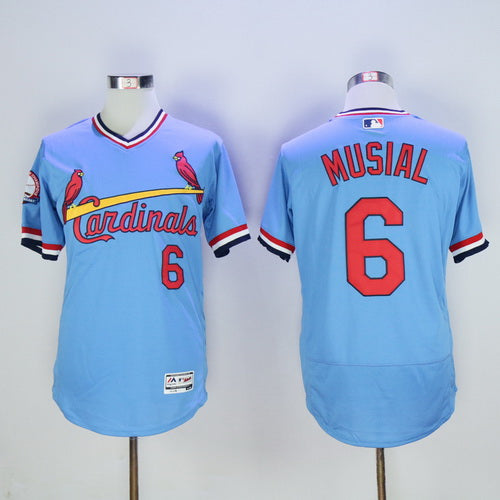 Mens St Louis Cardinals 6 Stan Musial Retired Light Blue Pullover 2016 Flexbase Majestic Baseball Jersey