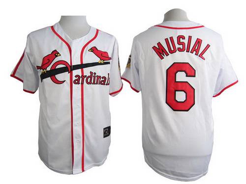 Mens St Louis Cardinals 6 Stan Musial White 75th Majestic Throwback Jersey
