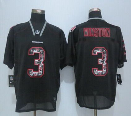 Mens Tampa Bay Buccaneers 3 Jameis Winston Nike Lights Out Black Ornamented Elite Jersey