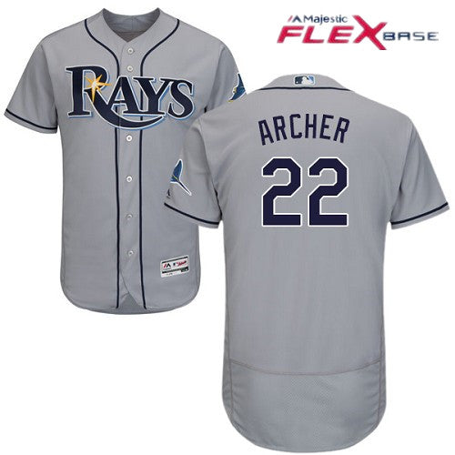Mens Tampa Bay Rays 22 Chris Archer Gray Road Stitched Mlb Majestic Flex Base Jersey