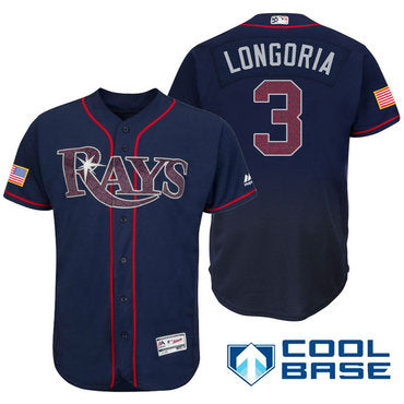 Mens Tampa Bay Rays 3 Evan Longoria Navy Blue Stars Stripes Fashion Independence Day Stitched Mlb Majestic Cool Base Jersey