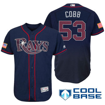 Mens Tampa Bay Rays 53 Alex Cobb Navy Blue Stars Stripes Fashion Independence Day Stitched Mlb Majestic Cool Base Jersey