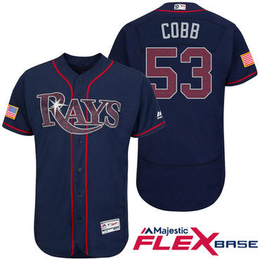 Mens Tampa Bay Rays 53 Alex Cobb Navy Blue Stars Stripes Fashion Independence Day Stitched Mlb Majestic Flex Base Jersey